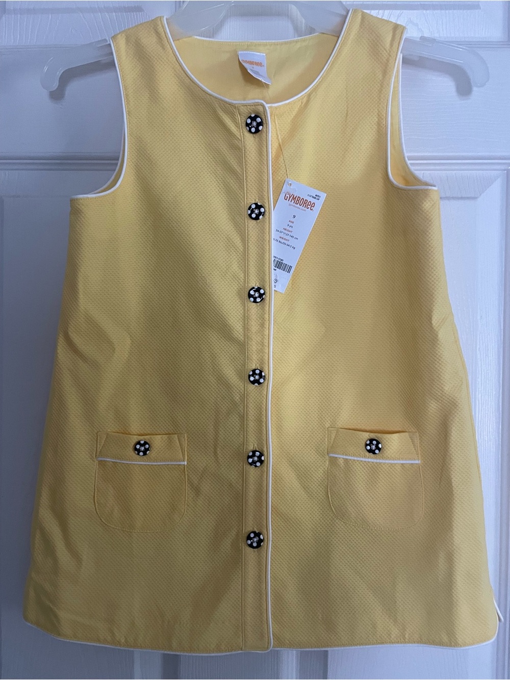 NWT Gymboree Bright Yellow Sleeveless Dress with Black Polka Dot Buttons 9 years